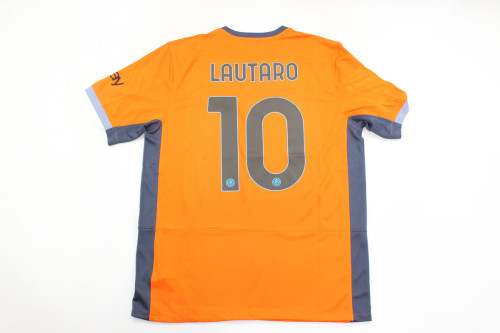 with Coppa Italia+UCL Patch Fan Version 2023-2024 Inter Milan LAUTARO 10 Third Away Orange Soccer Jersey Inter Football Shirt