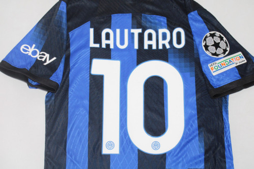 with Coppa Italia+UCL Patch Fan Version 2023-2024 Inter Milan Lautaro 10 Home Soccer Jersey Inter Football Shirt