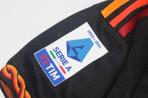 with SPQR+Serie A Patch Fan Version 2023-2024 AD AS Roma Third Away Black Soccer Jersey Roma Football Shirt