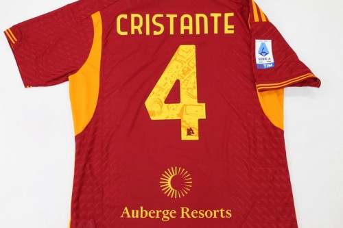with Back Sponor Logo+Serie A Patch Fan Version 2023-2024 AS Roma CRISTANTE 4 Home Soccer Jersey