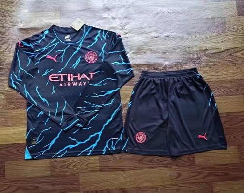 Adult Uniform Long Sleeve 2023-2024 Manchester City Third Away Soccer Jersey Shorts