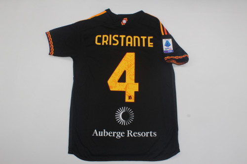 with All Sponor Logos+Serie A Patch Fan Version 2023-2024 AS Roma CRISTANTE 4 Third Away Black Soccer Jersey Roma Football Shirt