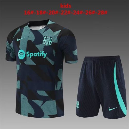 Youth Uniform 2023-2024 Barcelona Borland /Green Camo Soccer Training Jersey Shorts Kids Football Kits