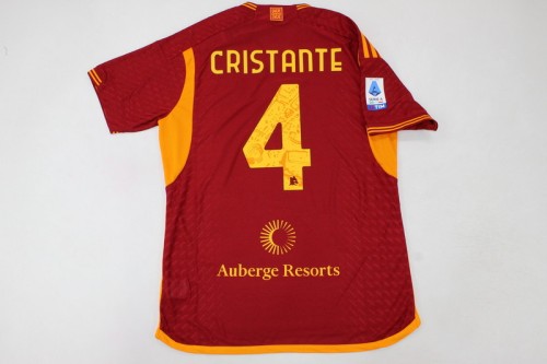 with Back Sponor Logo+Serie A Patch Fan Version 2023-2024 AS Roma CRISTANTE 4 Home Soccer Jersey