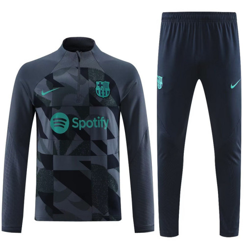 2023-2024 Barcelona Grey Camo Soccer Training Sweater and Pants