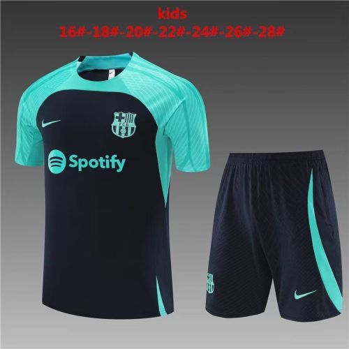 Youth Uniform 2023-2024 Barcelona Borland /Green Soccer Training Jersey Shorts Kids Football Kits