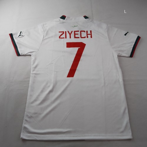Fans Version 2022 World Cup Morocco ZIYECH 7 Away White Soccer Jersey