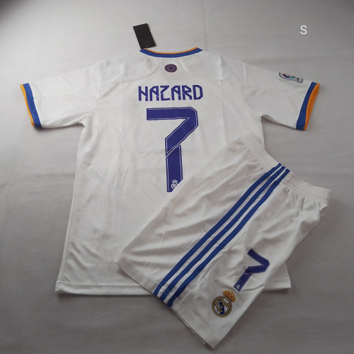 Retro Set Adult Uniform 2021-2022 Real Madrid HAZARD 7 Home Soccer Jersey and Shorts Vintage Football Kit