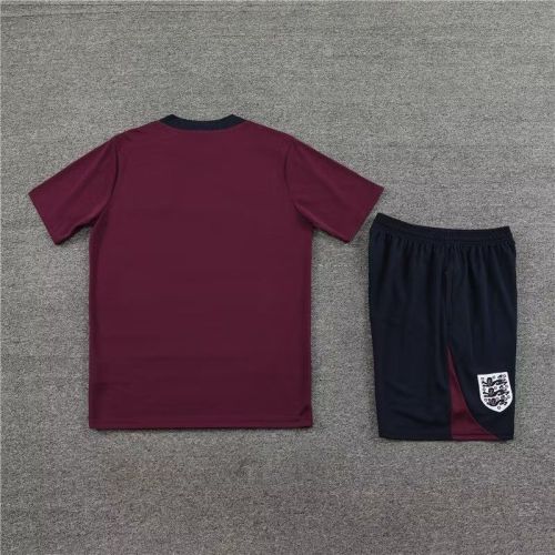 Adult Uniform 2023-2024 England Maroon Soccer Training Jersey and Shorts Football Kits