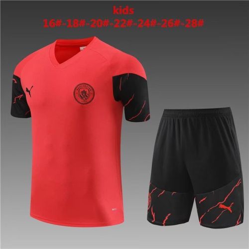 Youth Uniform 2023-2024 Manchester City Orange Soccer Training Jersey Shorts Kids Football Kits