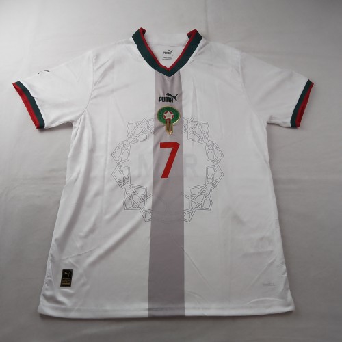 Fans Version 2022 World Cup Morocco ZIYECH 7 Away White Soccer Jersey