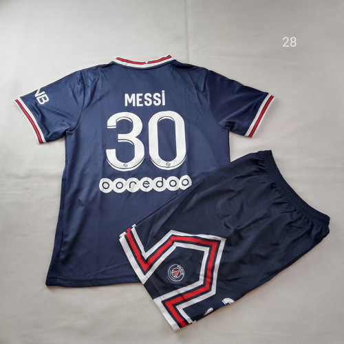 Retro Set Youth Uniform 2021-2022 PSG MESSI 30 Home Soccer Jersey Shorts Paris Football Kit