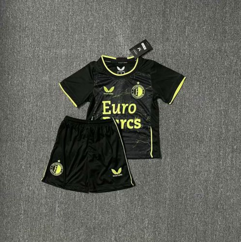 Youth Uniform Kids Kit 2023-2024 Feyenoord Rotterdam 4th Away Black Soccer Jersey Shorts