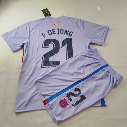 Retro Set Adult Uniform 2021-2022 Barcelona F.DE JONG 21 Away Purple Soccer Jersey Shorts Barca Football Kits