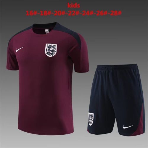 Youth Uniform 2023-2024 England Maroon Soccer Training Jersey Shorts Kids Football Kits