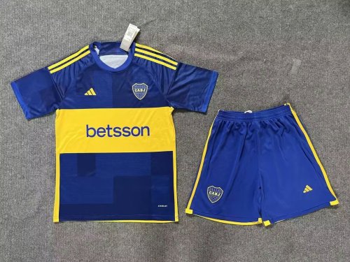 Adult Uniform with Sponor Logo Fan Version 2023-2024 Boca Juniors Home Soccer Jersey Shorts