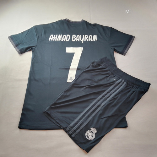 Retro Set Adult Uniform 2018-2019 Real Madrid AHMAD BAYRAM 7 Away Black Soccer Jersey and Shorts Vintage Football Kit