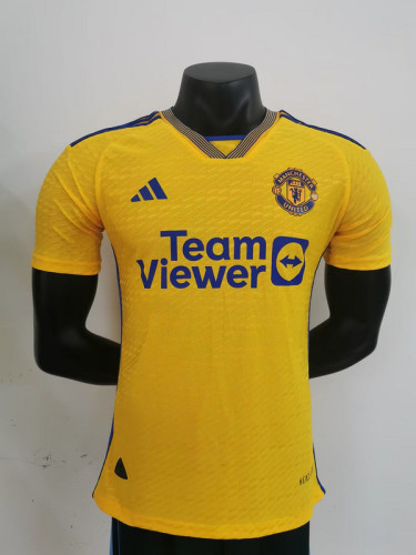 Player Version 2023-2024 Manchester United Yellow Soccer Training Jersey Man United Football Shirt