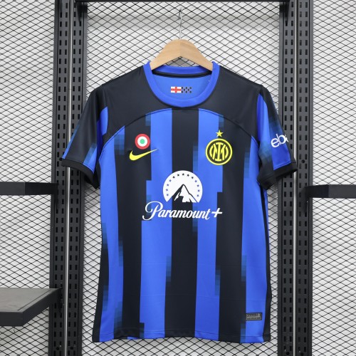 with Coppa Italia Patch Fan Version 2023-2024 Inter Milan Home Soccer Jersey Inter Football Shirt