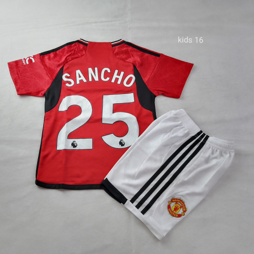 Youth Uniform Kids Kit 2023-2024 Manchester United SANCHO 25 Home Soccer Jersey Shorts