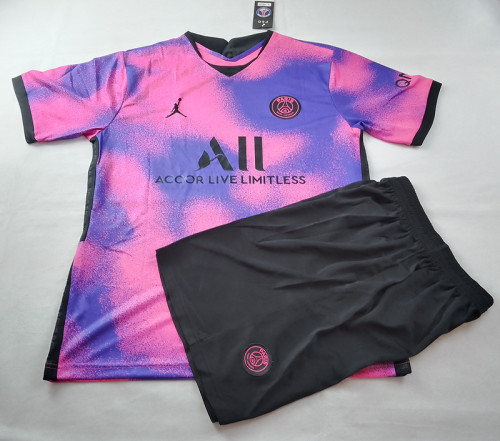 Retro Set Adult Uniform 2020-2021 PSG Away Pink Soccer Jersey Shorts