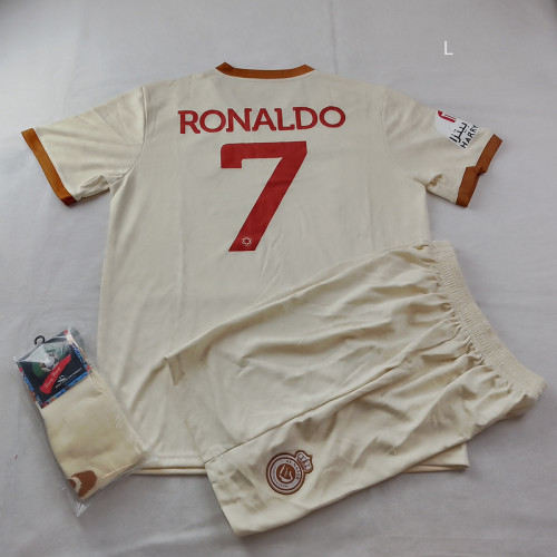 with Socks Adult Uniform 2022-2023 Al Nassr RONALDO 7 Third Away Soccer Jersey Shorts Football Kit