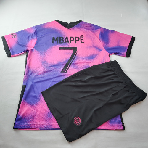 Retro Set Adult Uniform 2020-2021 PSG MBAPPE 7 Away Pink Soccer Jersey Shorts