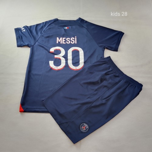 Youth Uniform Kids Kit 2023-2024 PSG Messi 30 Home Soccer Jersey Shorts