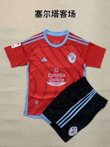 with LALIGA Patch Youth Uniform Kids Kit 2023-2024 Celta de Vigo Away Red Soccer Jersey Shorts