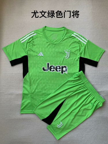 Adult Uniform 2023-2024 Juventus Green Goalkeeper Soccer Jersey Shorts