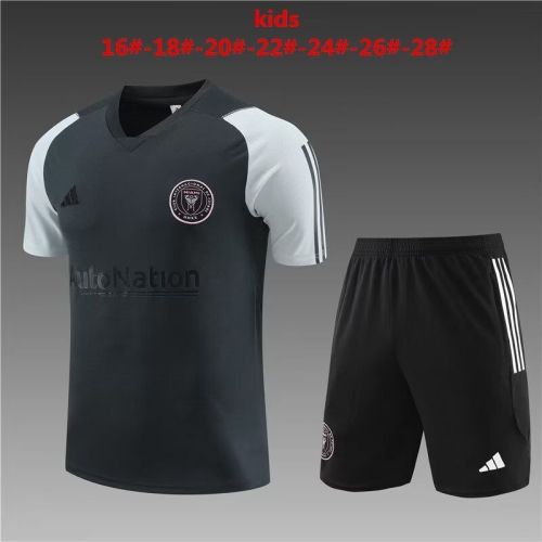 Youth Uniform 2023-2024 Inter Miami Dark Grey Soccer Training Jersey Shorts Kids Football Kits