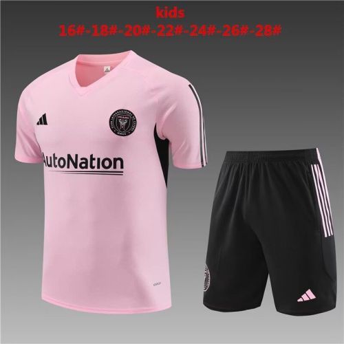 Youth Uniform 2023-2024 Inter Miami Pink Soccer Training Jersey Shorts Kids Football Kits