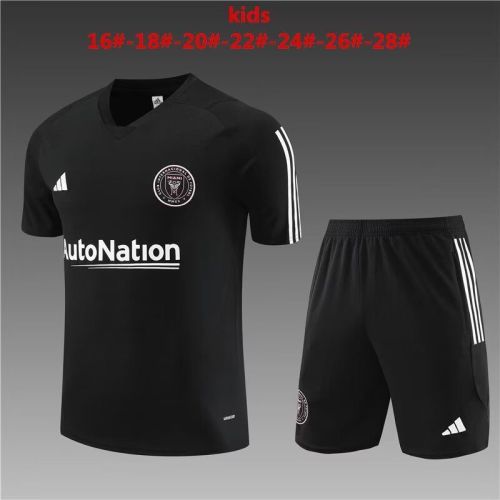 Youth Uniform 2023-2024 Inter Miami Black Soccer Training Jersey Shorts Kids Football Kits