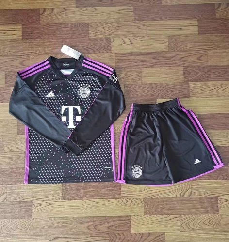 Adult Uniform Long Sleeve 2023-2024 Bayern Munich Away Black/Pink Soccer Jersey Shorts