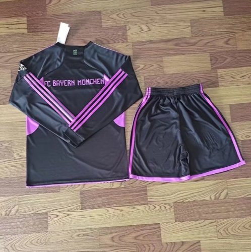 Adult Uniform Long Sleeve 2023-2024 Bayern Munich Away Black/Pink Soccer Jersey Shorts