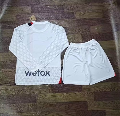 Adult Uniform Long Sleeve 2023-2024 AC Milan Away White Soccer Jersey Shorts