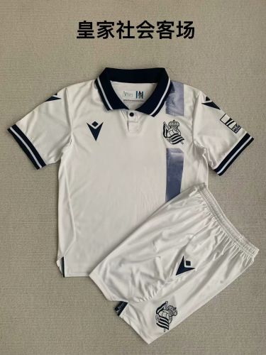 Youth Uniform Kids Kit 2023-2024 Real Sociedad Third Away White Soccer Jersey Shorts