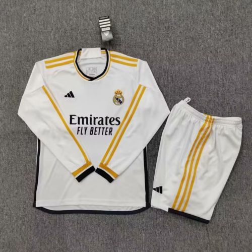 Adult Uniform Long Sleeve 2023-2024 Real Madrid Home Soccer Jersey Shorts