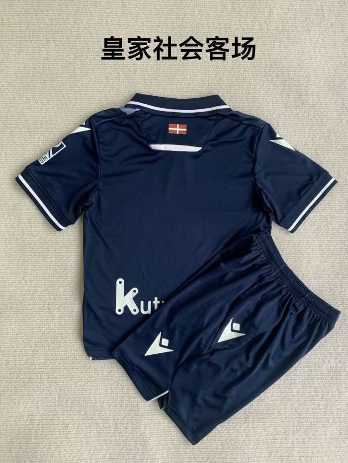 Youth Uniform Kids Kit 2023-2024 Real Sociedad Away Dark Blue Soccer Jersey Shorts