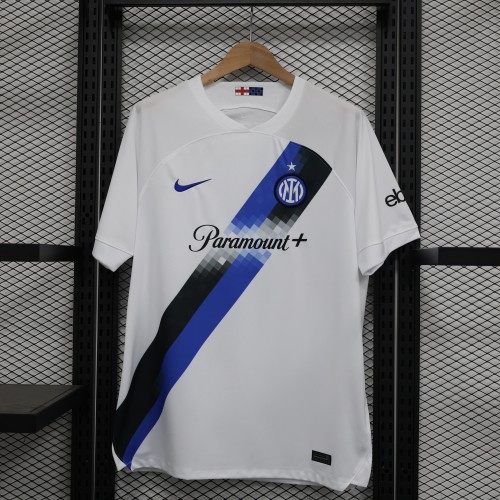 with Sponor Logo Fan Version 2023-2024 Inter Milan Away White Soccer Jersey