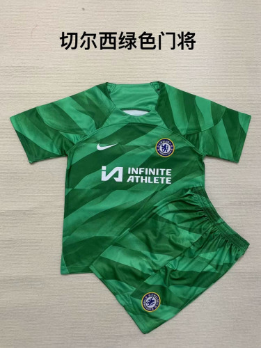 Adult Uniform 2023-2024 Chelsea Green Goalkeeper Soccer Jersey Shorts