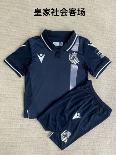 Youth Uniform Kids Kit 2023-2024 Real Sociedad Away Dark Blue Soccer Jersey Shorts
