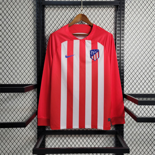 without Sponor Logo Long Sleeve 2023-2024 Atletico Madrid Home Soccer Jersey
