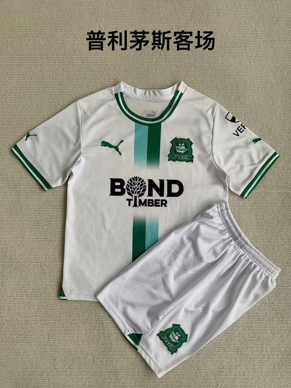 Youth Uniform Kids Kit 2023-2024 Plymouth Argyle Away White Soccer Jersey Shorts Child Set