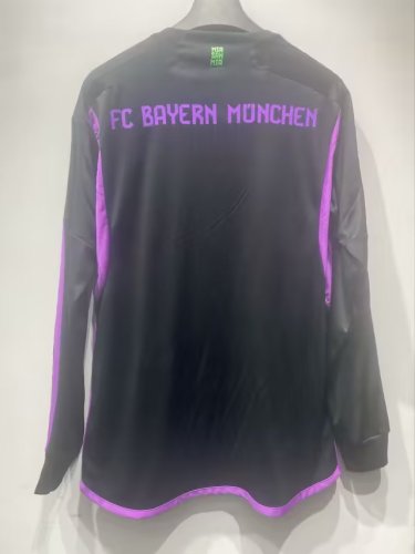 Long Sleeve Fan Version 2023-2024 Bayern Munich Away Black/Pink Soccer Jersey