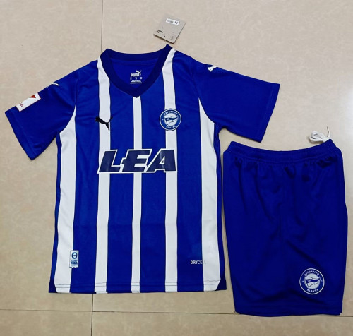 with LALIGA Patch Youth Uniform Kids Kit 2023-2024 Alaves Home Soccer Jersey Shorts