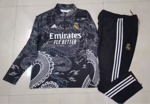 2023-2024 Real Madrid Black Dragon Soccer Training Sweater and Pants