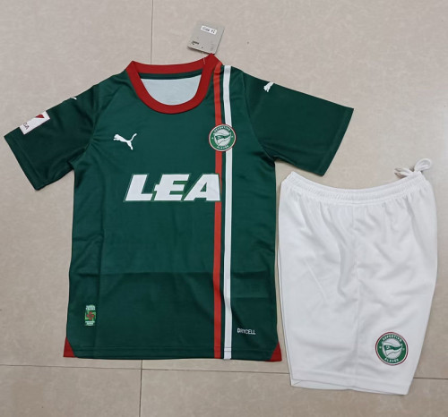 with LALIGA Patch Youth Uniform Kids Kit 2023-2024 Alaves Away Green Soccer Jersey Shorts