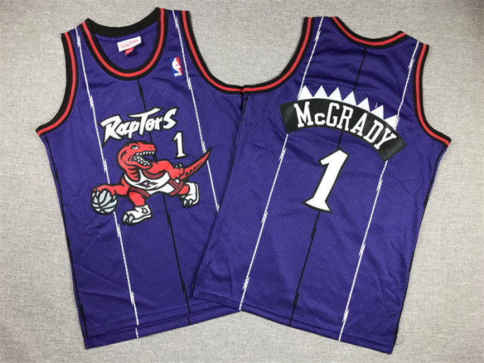 Mitchell&Ness 1998-99 Youth Shirt Kids Toronto Raptors 1 McGRADY Purple NBA Jersey Child Basketball Shirt
