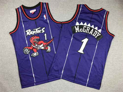 Mitchell&Ness 1998-99 Youth Shirt Kids Toronto Raptors 1 McGRADY Purple NBA Jersey Child Basketball Shirt